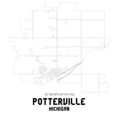 Potterville Michigan. US street map with black and white lines.
