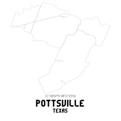 Pottsville Texas. US street map with black and white lines.