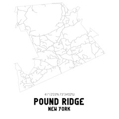 Pound Ridge New York. US street map with black and white lines.