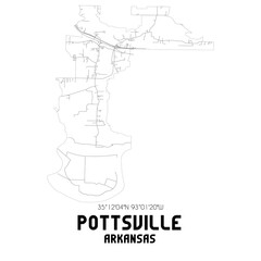 Pottsville Arkansas. US street map with black and white lines.