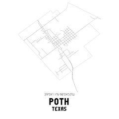 Poth Texas. US street map with black and white lines.