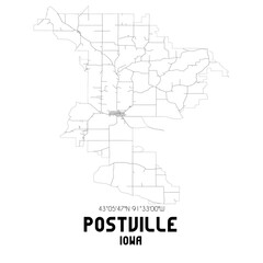 Fototapeta premium Postville Iowa. US street map with black and white lines.