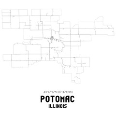 Potomac Illinois. US street map with black and white lines.