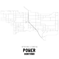 Power Montana. US street map with black and white lines.