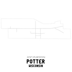 Potter Wisconsin. US street map with black and white lines.