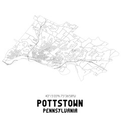 Pottstown Pennsylvania. US street map with black and white lines.