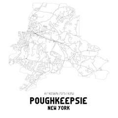 Poughkeepsie New York. US street map with black and white lines.