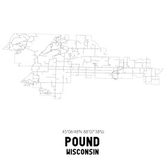 Pound Wisconsin. US street map with black and white lines.