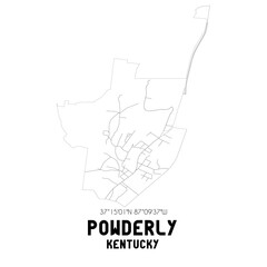 Powderly Kentucky. US street map with black and white lines.