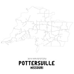 Pottersville Missouri. US street map with black and white lines.