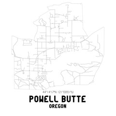 Powell Butte Oregon. US street map with black and white lines.