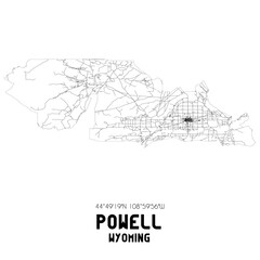 Powell Wyoming. US street map with black and white lines.