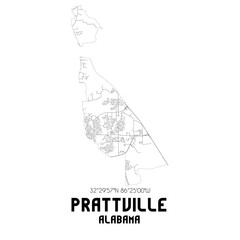 Prattville Alabama. US street map with black and white lines.