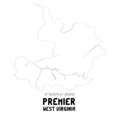 Premier West Virginia. US street map with black and white lines.