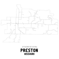 Preston Missouri. US street map with black and white lines.