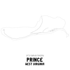 Prince West Virginia. US street map with black and white lines.