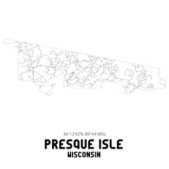 Presque Isle Wisconsin. US street map with black and white lines.
