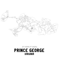 Prince George Virginia. US street map with black and white lines.