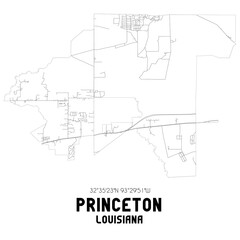Fototapeta na wymiar Princeton Louisiana. US street map with black and white lines.