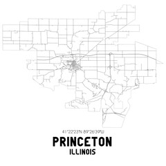 Princeton Illinois. US street map with black and white lines.
