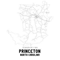 Princeton North Carolina. US street map with black and white lines.