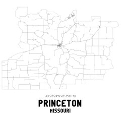 Princeton Missouri. US street map with black and white lines.