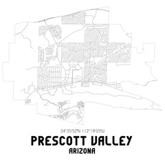 Fototapeta na wymiar Prescott Valley Arizona. US street map with black and white lines.
