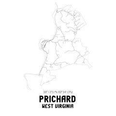 Prichard West Virginia. US street map with black and white lines.