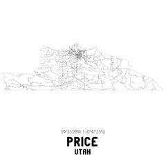 Price Utah. US street map with black and white lines.