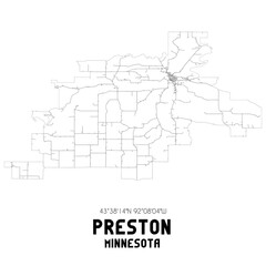 Preston Minnesota. US street map with black and white lines.