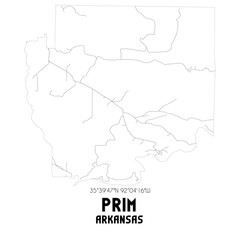 Prim Arkansas. US street map with black and white lines.
