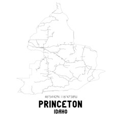 Princeton Idaho. US street map with black and white lines.