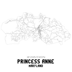 Fototapeta na wymiar Princess Anne Maryland. US street map with black and white lines.