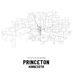 Princeton Minnesota. US street map with black and white lines.