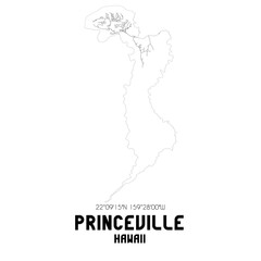 Princeville Hawaii. US street map with black and white lines.