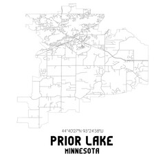 Prior Lake Minnesota. US street map with black and white lines.