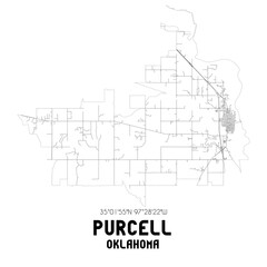 Purcell Oklahoma. US street map with black and white lines.
