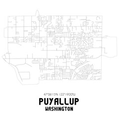 Puyallup Washington. US street map with black and white lines.
