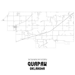 Quapaw Oklahoma. US street map with black and white lines.