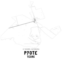 Pyote Texas. US street map with black and white lines.