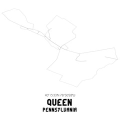 Queen Pennsylvania. US street map with black and white lines.