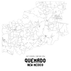 Quemado New Mexico. US street map with black and white lines.