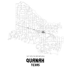 Quanah Texas. US street map with black and white lines.
