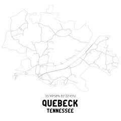 Quebeck Tennessee. US street map with black and white lines.