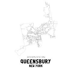 Queensbury New York. US street map with black and white lines.