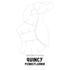 Quincy Pennsylvania. US street map with black and white lines.