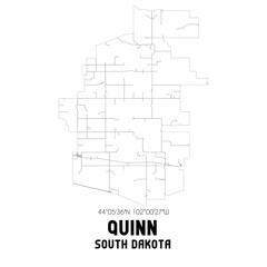 Quinn South Dakota. US street map with black and white lines.