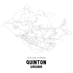 Quinton Virginia. US street map with black and white lines.