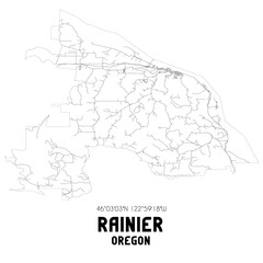Rainier Oregon. US street map with black and white lines.
