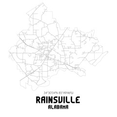 Rainsville Alabama. US street map with black and white lines.